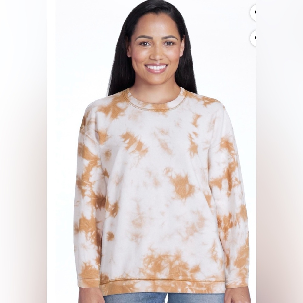Time and Tru Tie-Dye Sweatshirt - Cream and Brown
